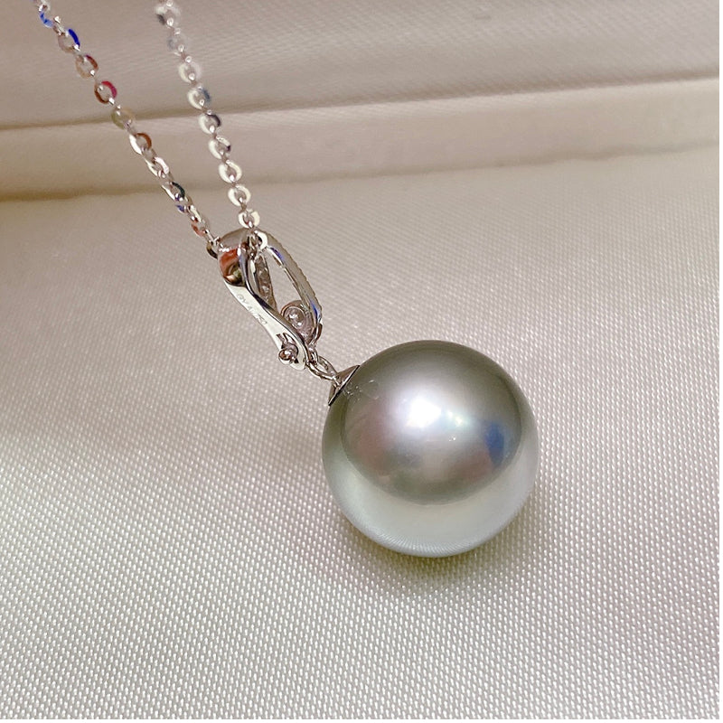 12-13mm Tahitian Seawater Grey Pearl Pendant & 18k Solid White Gold