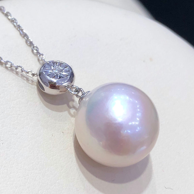 13.1mm Freshwater Edison Pearl Pendant &18k Classic Bubble Gold Diamond