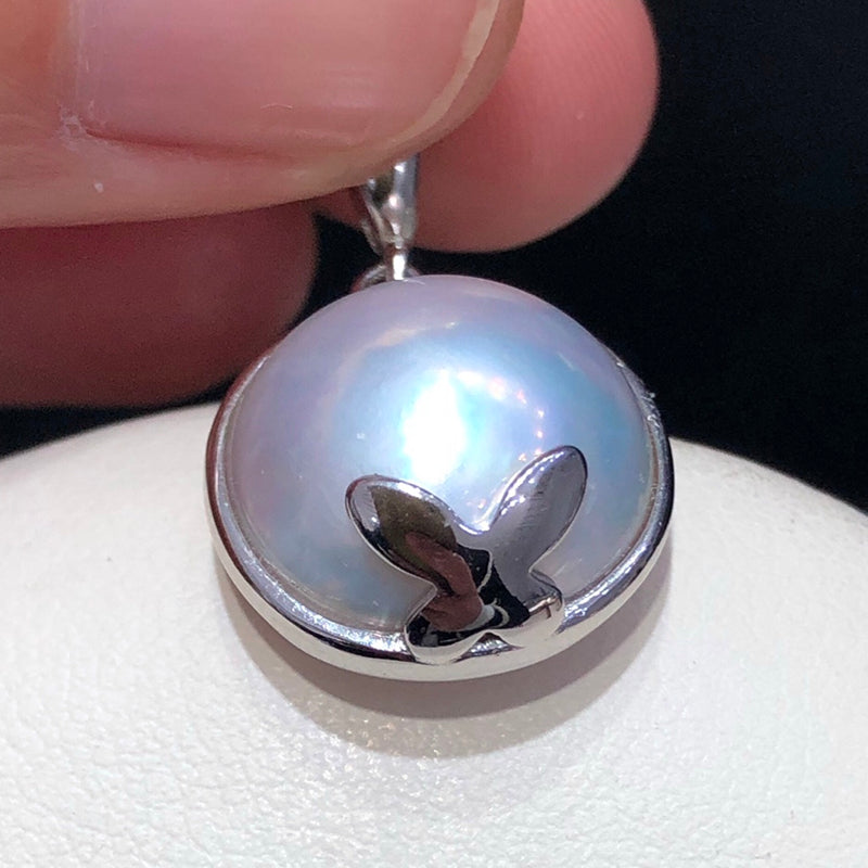 13~14mm Japanese Seawater Mabe Pearl Pendant & 925 Sterling Silver