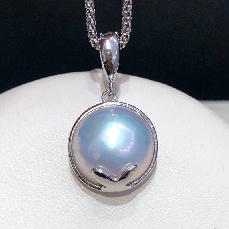 13~14mm Japanese Seawater Mabe Pearl Pendant & 925 Sterling Silver