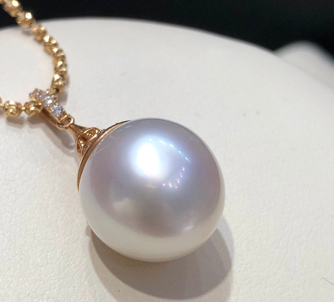 13mm Australia White Seawater Pearl Pendant & 14k Solid Gold