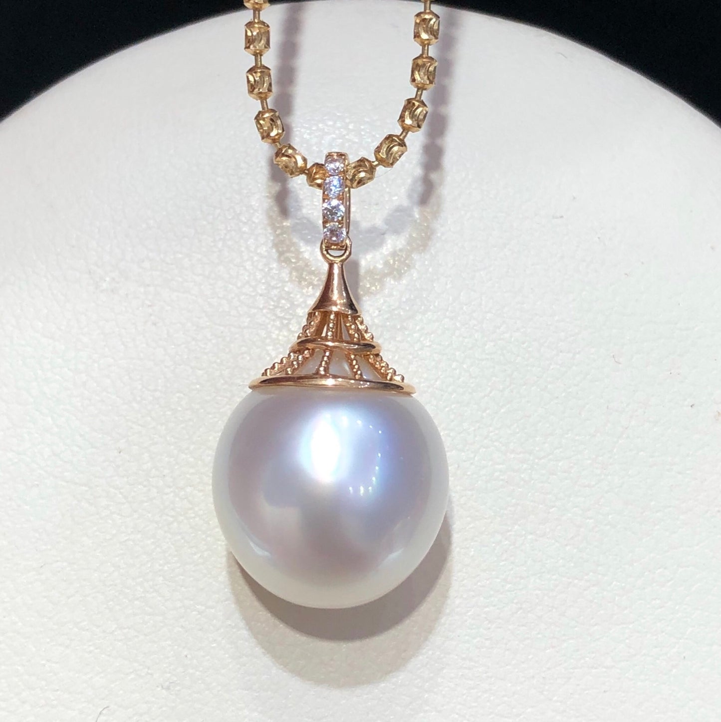 13mm Australia White Seawater Pearl Pendant & 14k Solid Gold