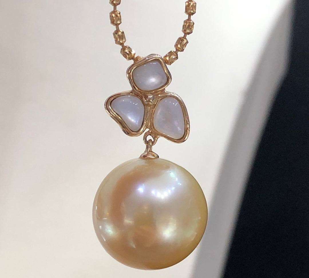 15mm South Sea Golden Pearl Pendant & 14k Solid Gold