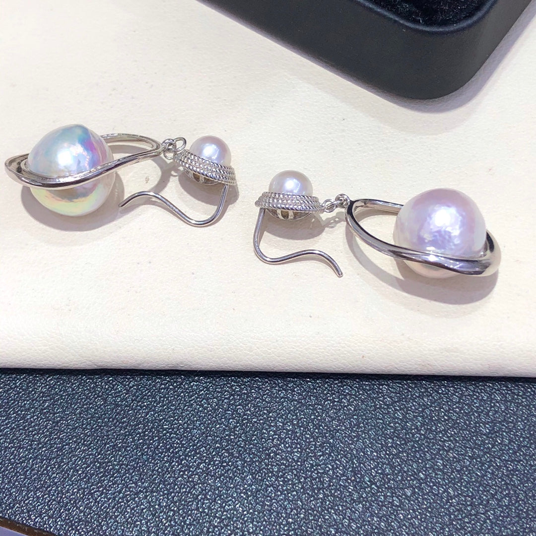 Vintage 925 Sterling Silver Baroque Pearl Earrings