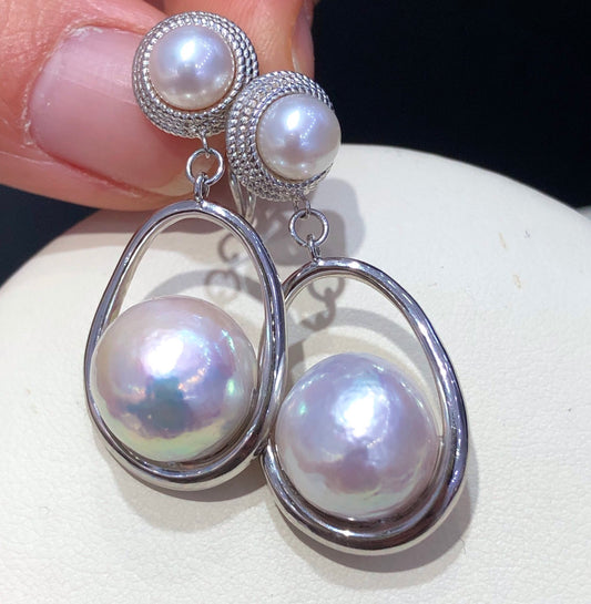 Vintage 925 Sterling Silver Baroque Pearl Earrings