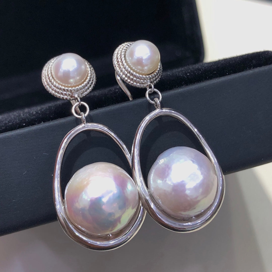 Vintage 925 Sterling Silver Baroque Pearl Earrings