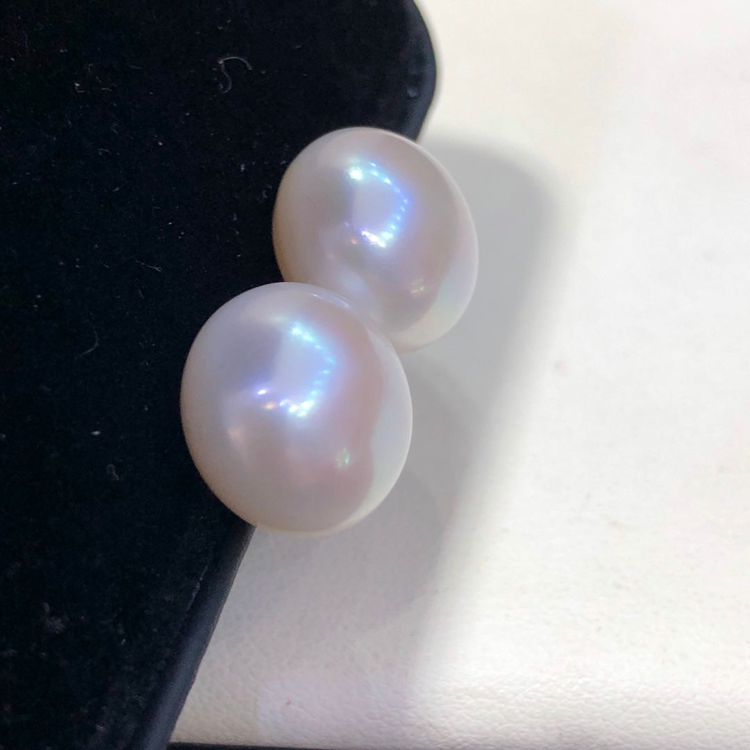 13mm Freshwater White Pearl Earrings & 925 Sterling Sliver