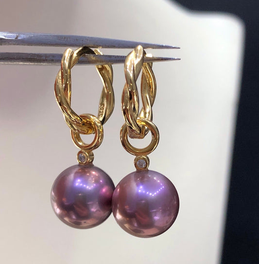 Dual Purpose 11mm Freshwater Edson Purple Pearl Earrings & 925 Sterling Sliver