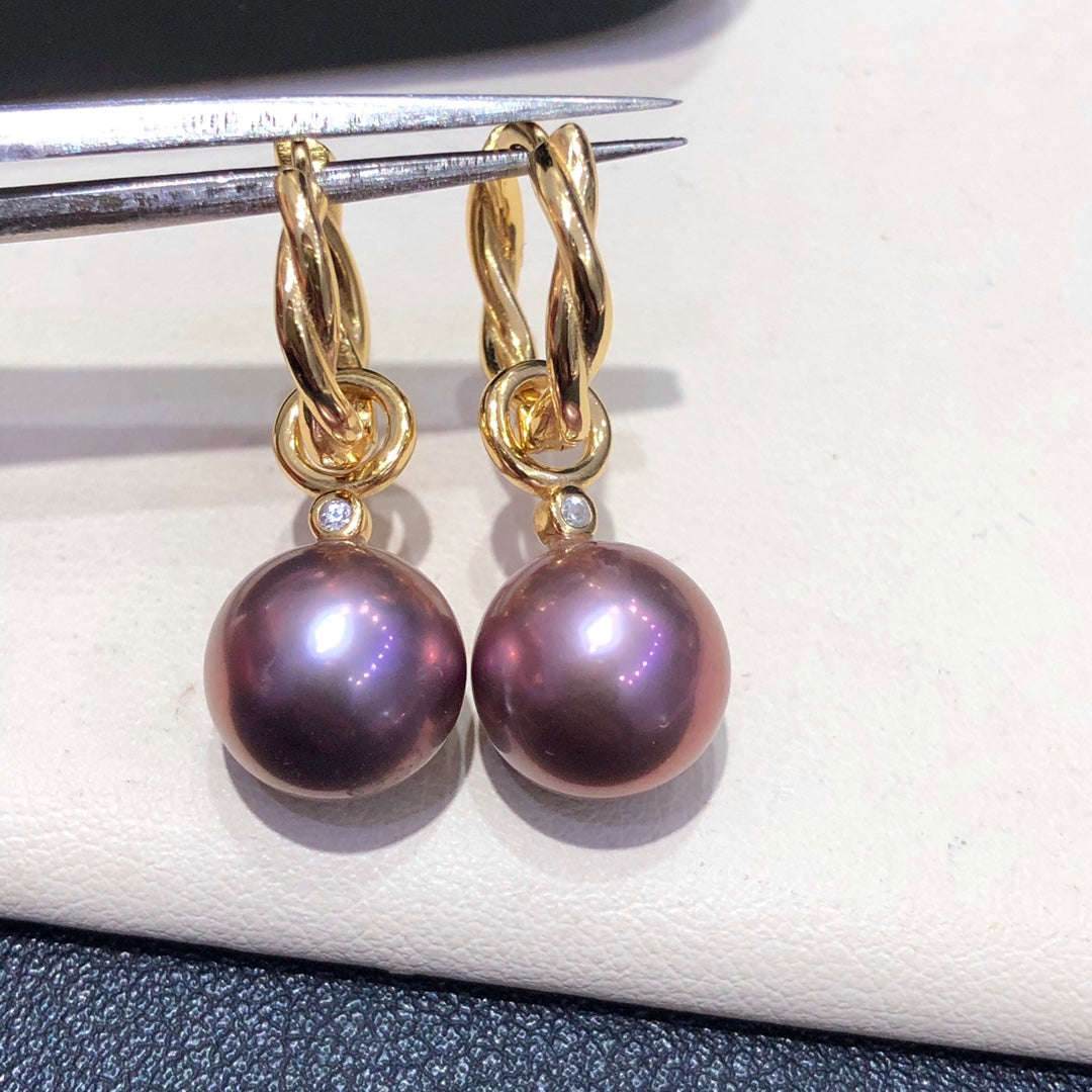 Dual Purpose 11mm Freshwater Edson Purple Pearl Earrings & 925 Sterling Sliver