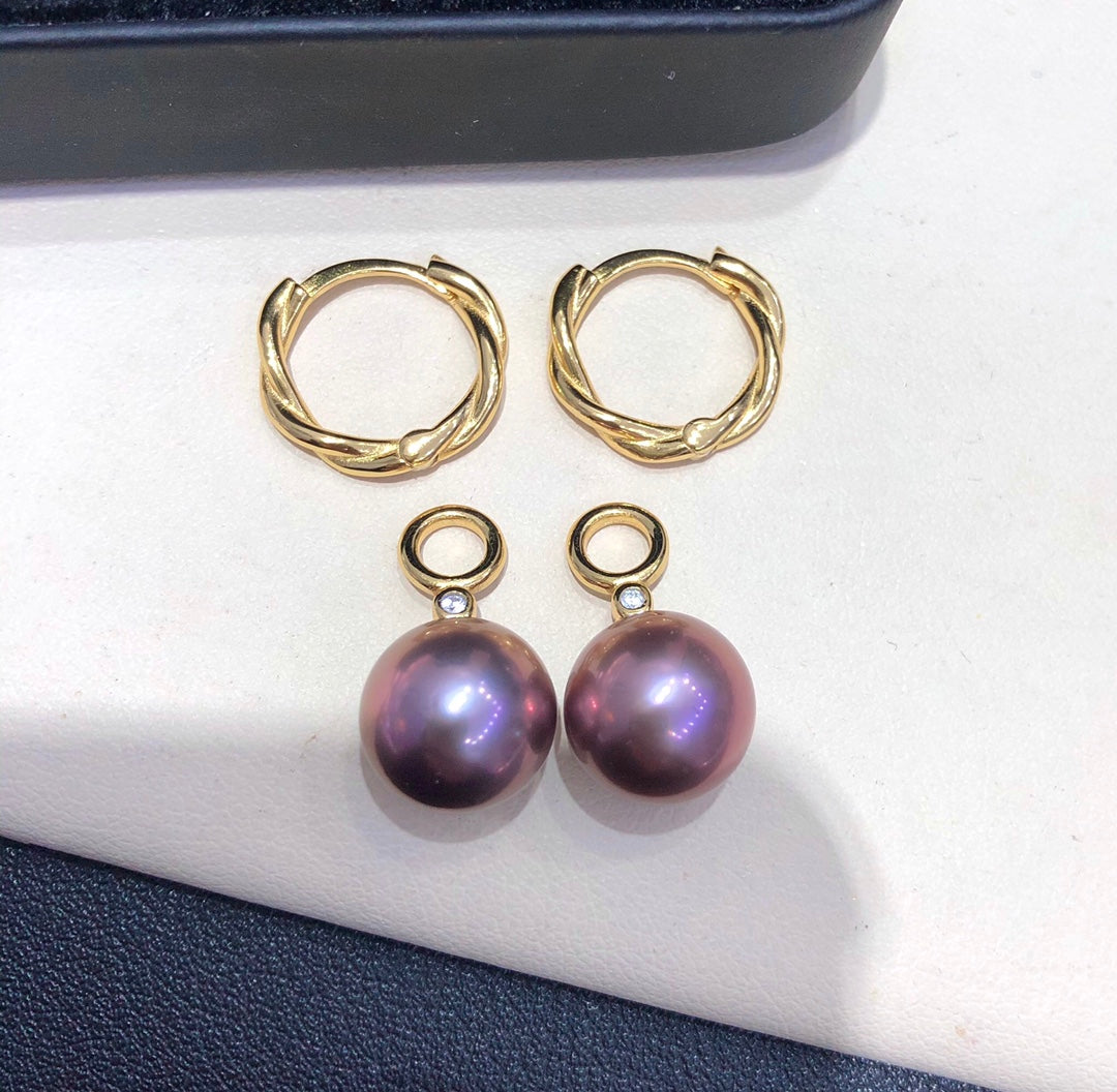 Dual Purpose 11mm Freshwater Edson Purple Pearl Earrings & 925 Sterling Sliver