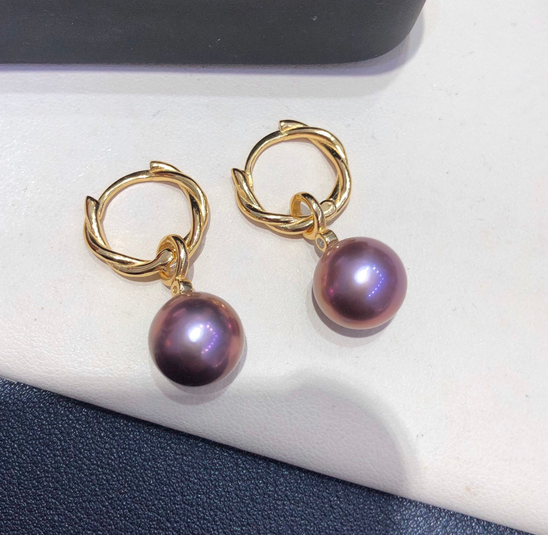 Dual Purpose 11mm Freshwater Edson Purple Pearl Earrings & 925 Sterling Sliver