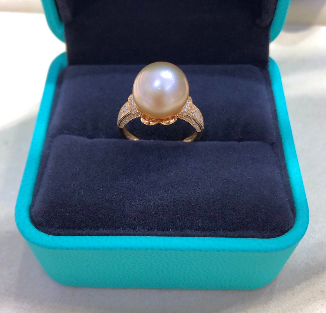 11.6mm South Sea Golden Pearl Ring & 925 Sterling Sliver