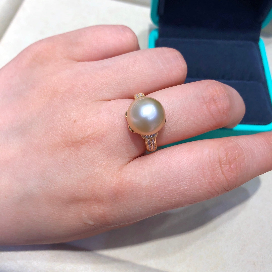 11.6mm South Sea Golden Pearl Ring & 925 Sterling Sliver