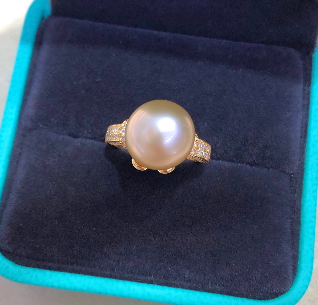 11.6mm South Sea Golden Pearl Ring & 925 Sterling Sliver