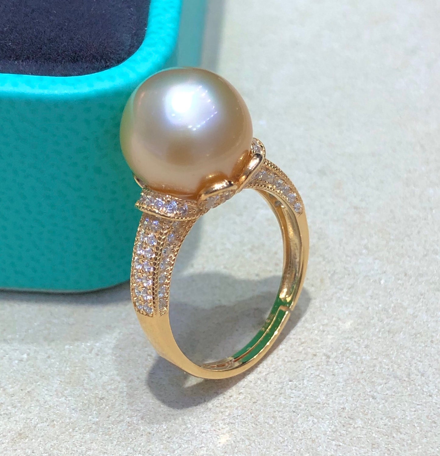 11.6mm South Sea Golden Pearl Ring & 925 Sterling Sliver