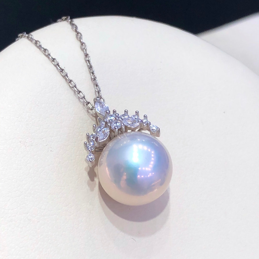 11.6mm Ice Queen Edison White Pearl Pendant & 925 Sterling Silver