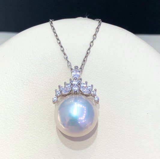 11.6mm Ice Queen Edison White Pearl Pendant & 925 Sterling Silver