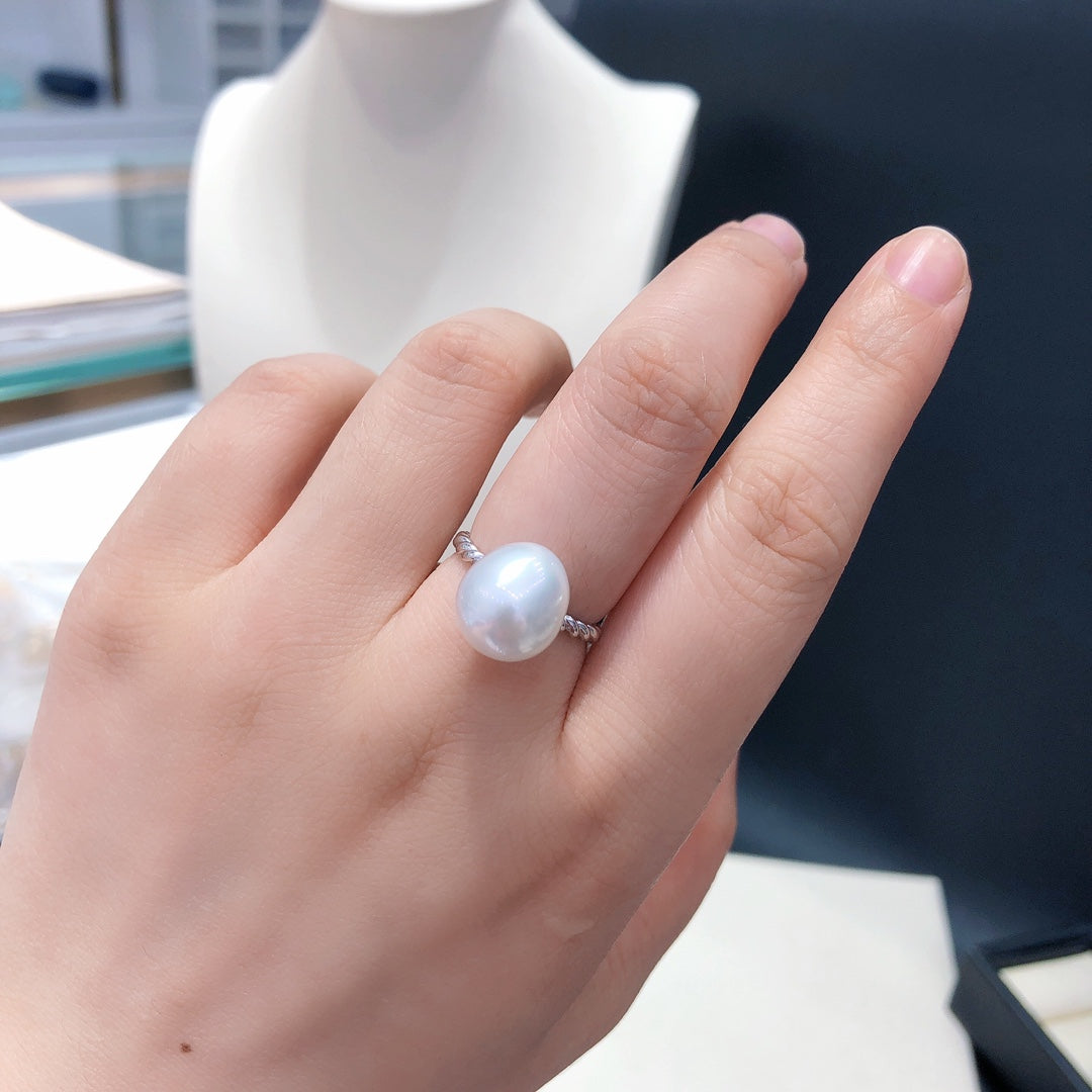 10-12mm Australia White Sea Pearl Ring & 925 Sterling Sliver