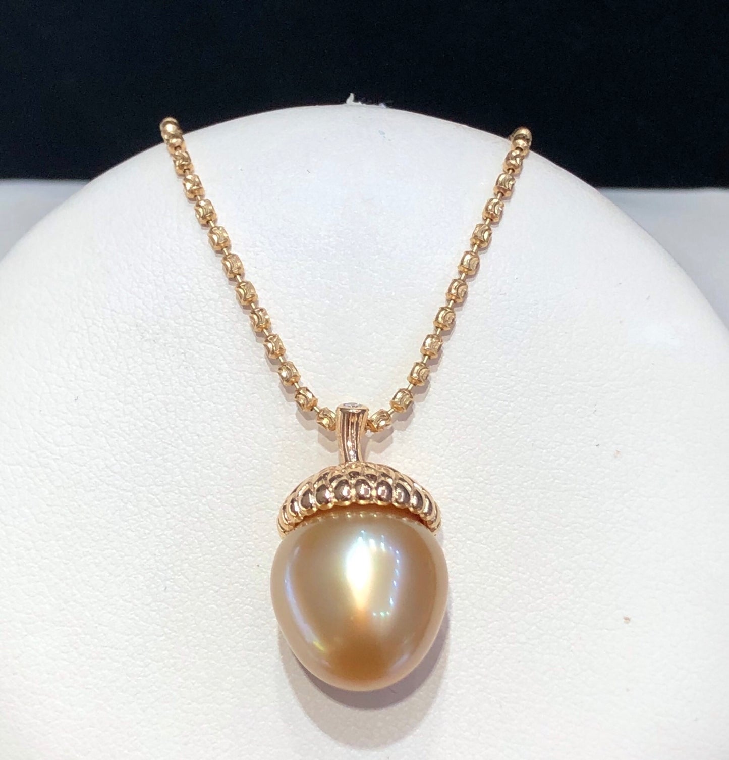 12-13mm Acorn Shaped South Sea Golden Pearl Pendant & 925 Sterling Silver