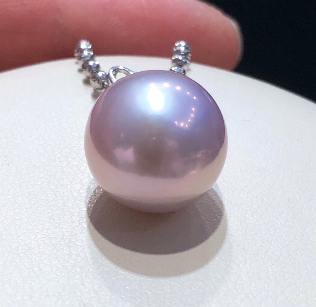 13.1mm Edison Purple Pearl Pendant &18k Gold & Diamond