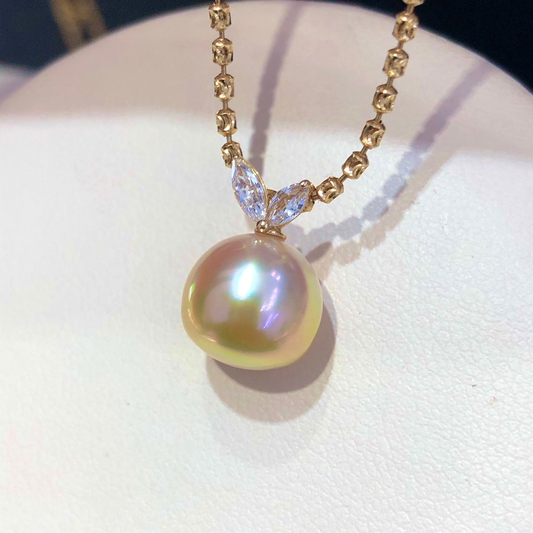 9-10mm South Sea Golden Pearl Pendant & 18k Solid Gold