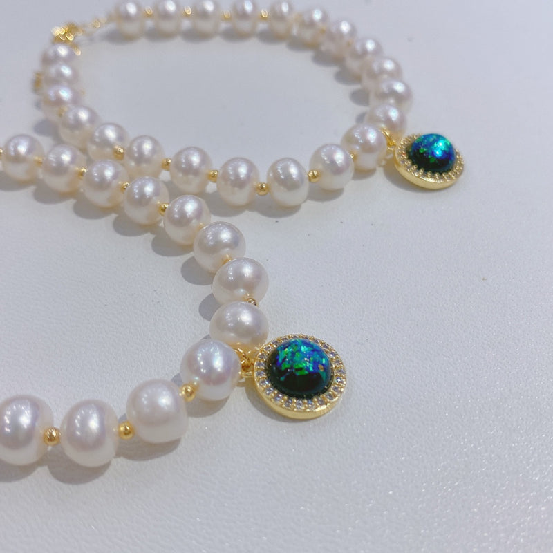 7-8mm Freshwater Pearl Bracelet & Opal