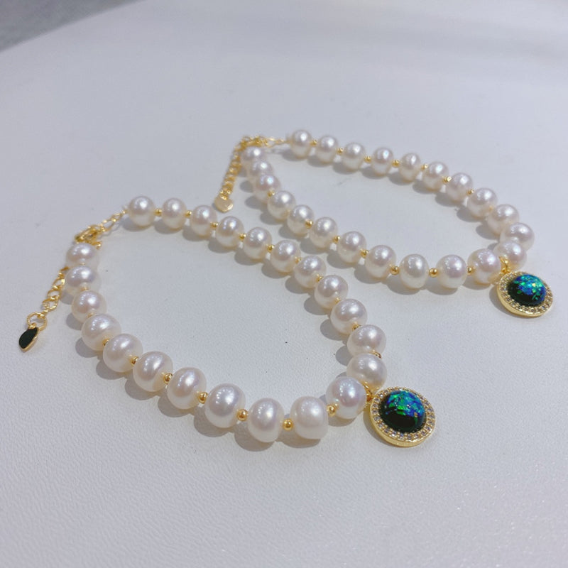 7-8mm Freshwater Pearl Bracelet & Opal