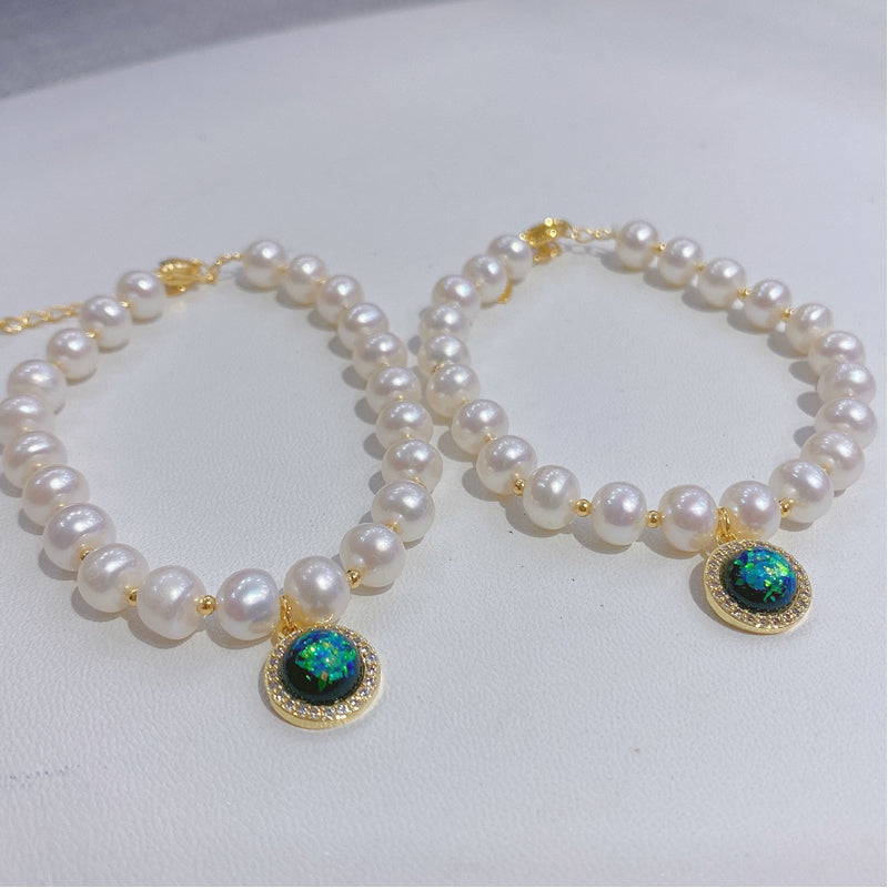 7-8mm Freshwater Pearl Bracelet & Opal