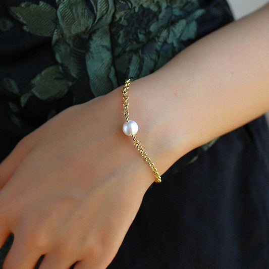 8-8.5mm Seawater Akoya Pearl Bracelet With 925 Sterling Silver Chain