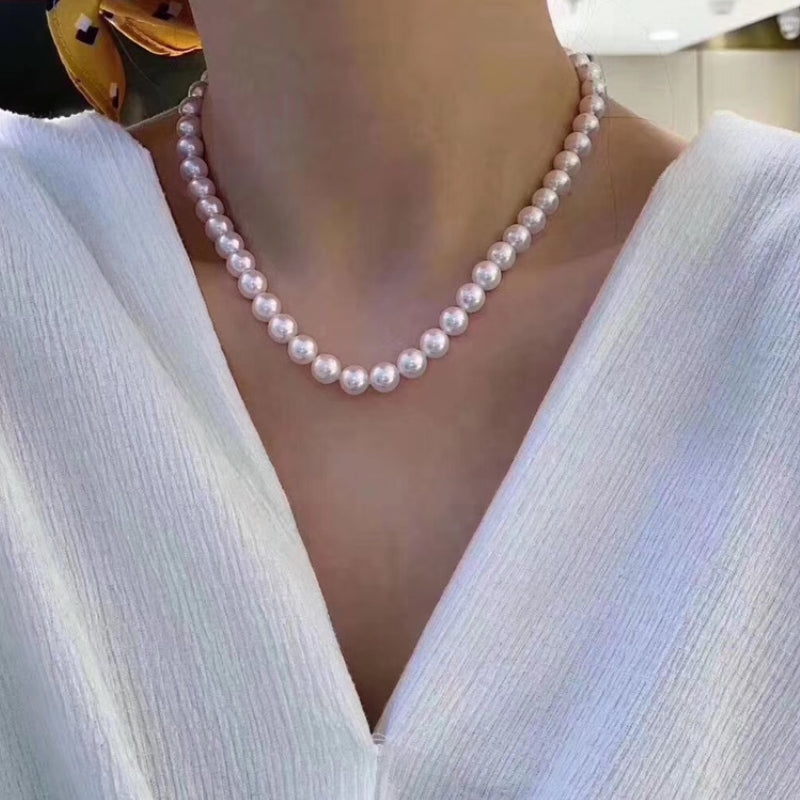 Classic 9-10mm Freshwater Pearl Necklace In 925 Sterling Silver