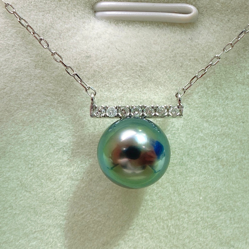 9-10mm Tahitian Malachite Pearl Pendant &18k Gold Diamond