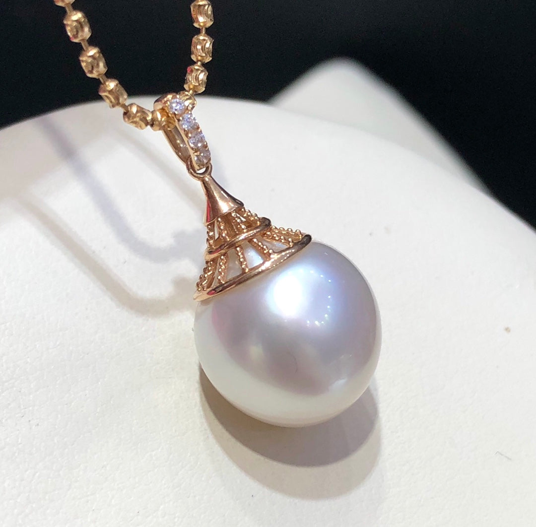 13mm Australia White Seawater Pearl Pendant & 14k Solid Gold