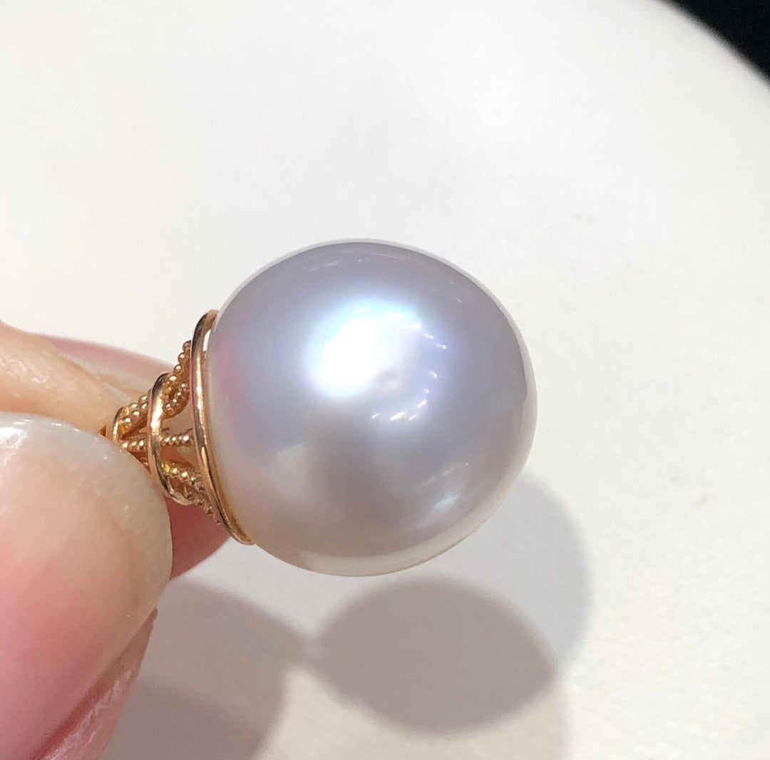 13mm Australia White Seawater Pearl Pendant & 14k Solid Gold