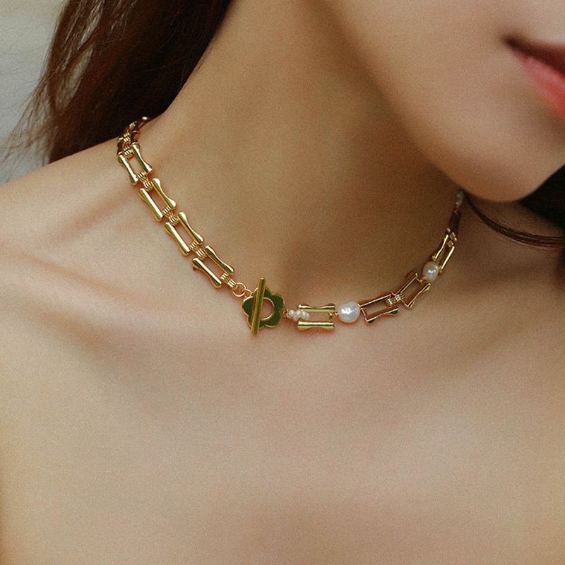 Bamboo Chain Panel Pearl Choker