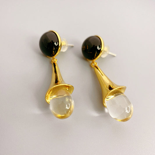 Black Onyx White Crystal Wind Chime Earrings