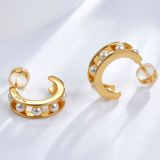 C Shape Freshwater Pearl Earrings