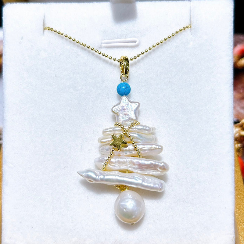 Christmas Tree Baroque Natural Pearl Pendant & Earrings