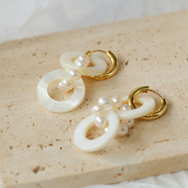 Circle Shell And Pearl Earrings