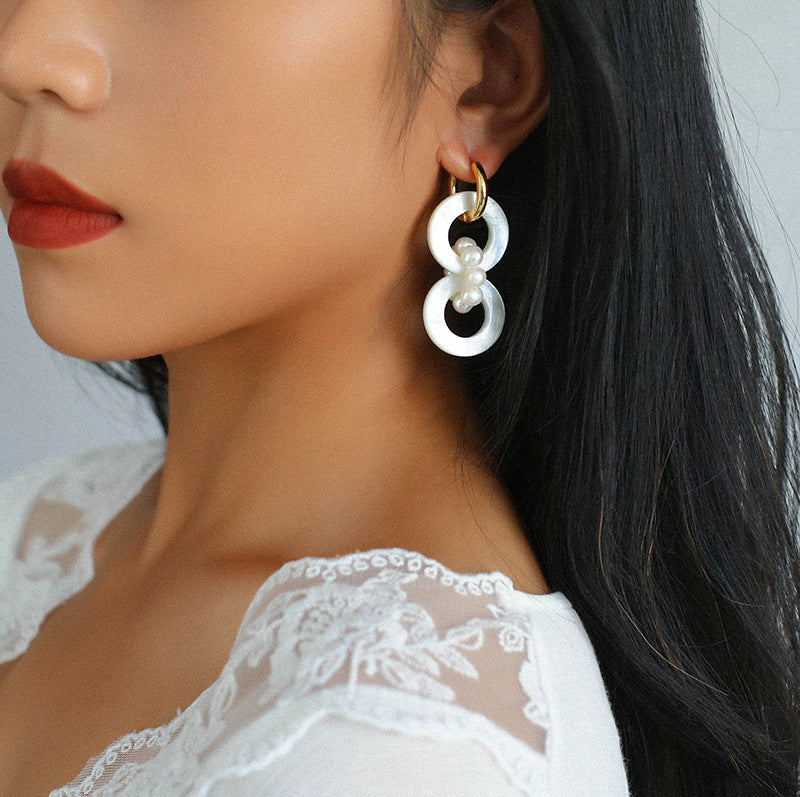 Circle Shell And Pearl Earrings