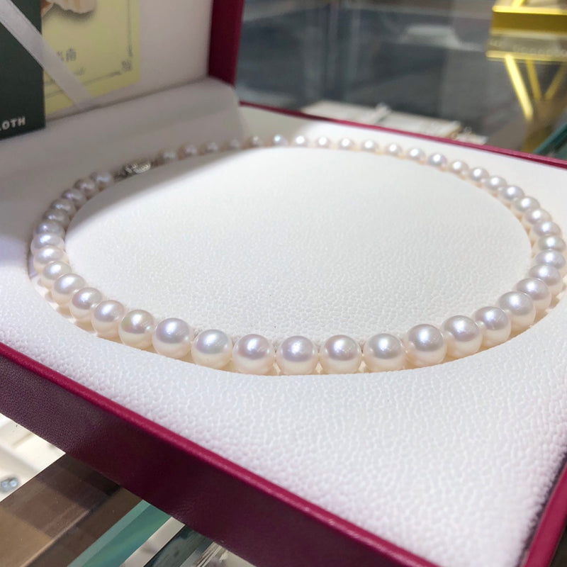 Classic 9-10mm Freshwater Pearl Necklace In 925 Sterling Silver