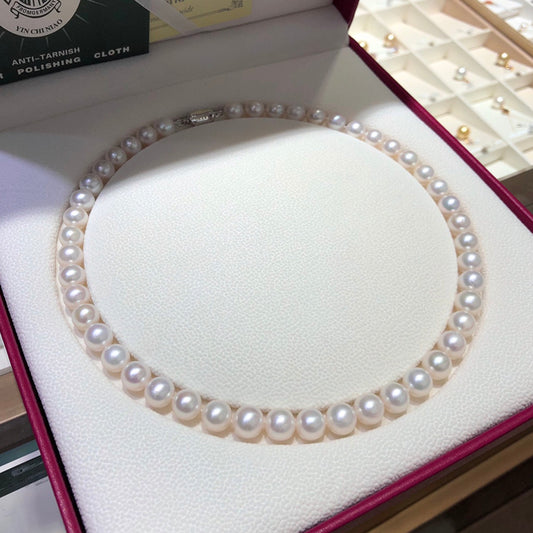 Classic 9-10mm Freshwater Pearl Necklace In 925 Sterling Silver