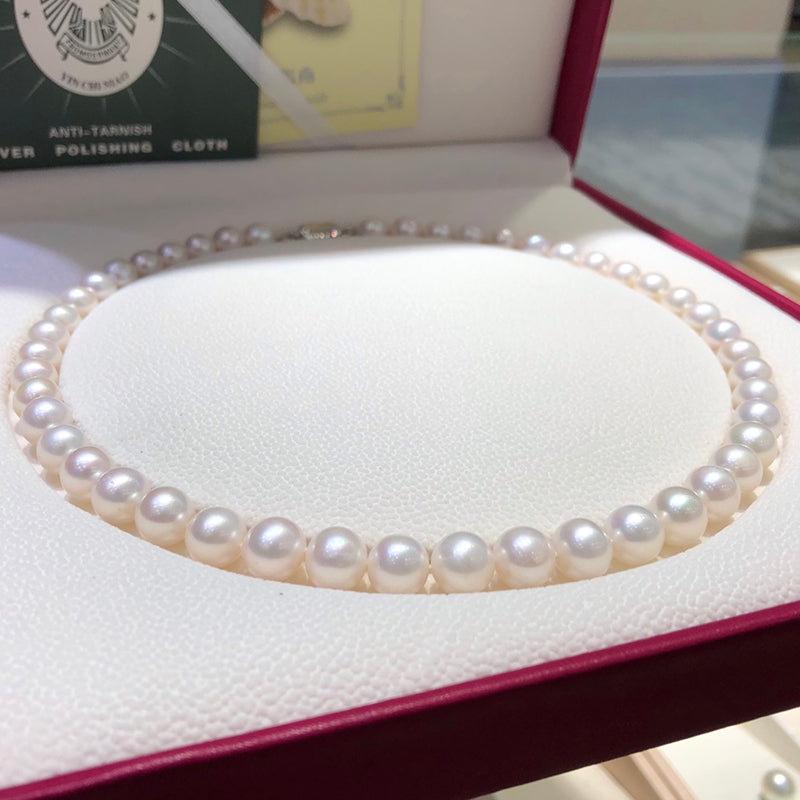 Classic 9-10mm Freshwater Pearl Necklace In 925 Sterling Silver