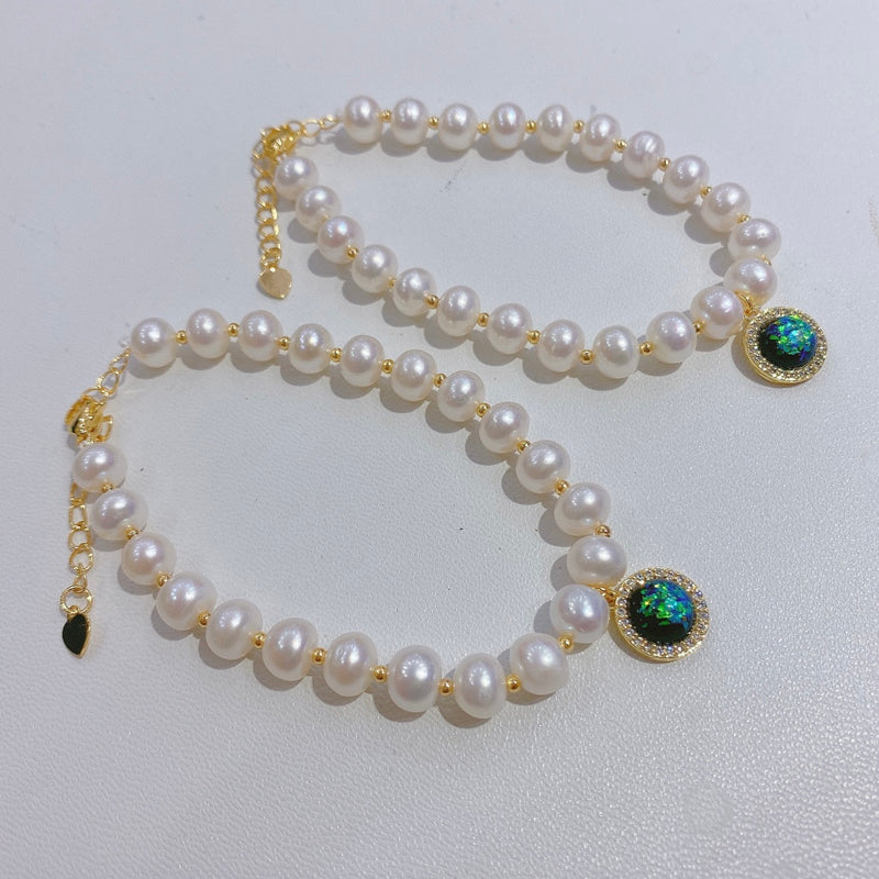 7-8mm Freshwater Pearl Bracelet & Opal