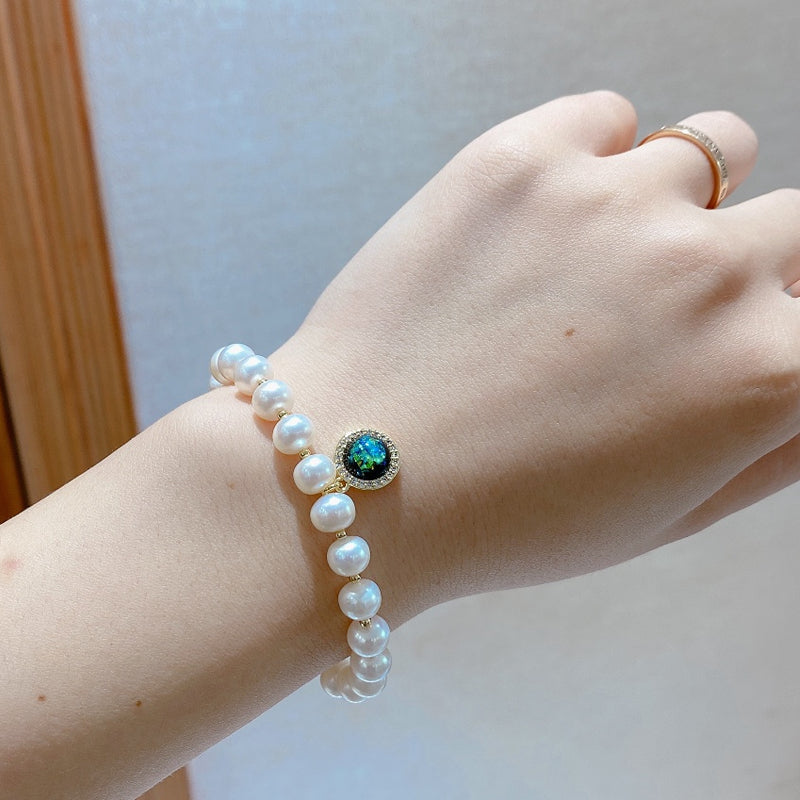 7-8mm Freshwater Pearl Bracelet & Opal