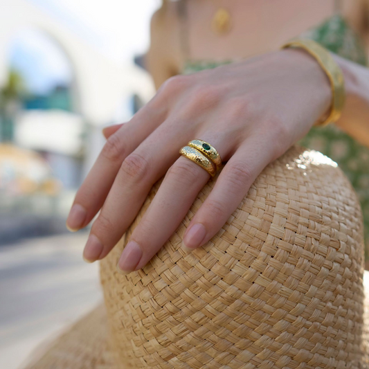 Hand Hammered Emerald Green Zircon Ring