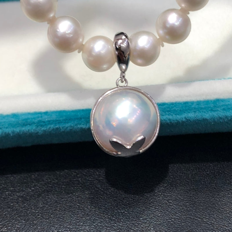 13~14mm Japanese Seawater Mabe Pearl Pendant & 925 Sterling Silver