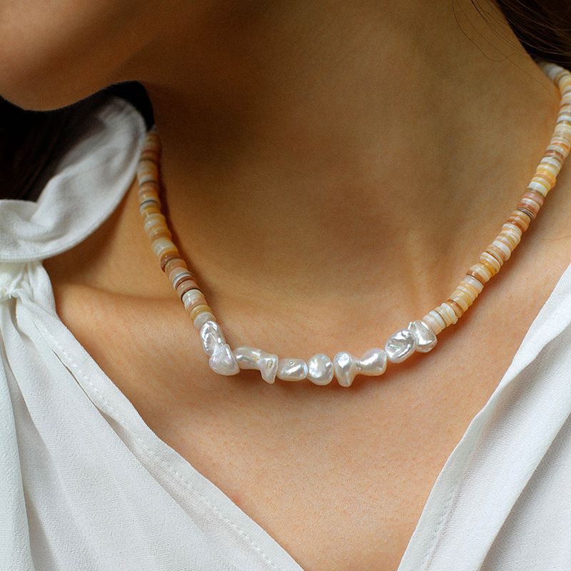 Multicolored Shell Panel Baroque Pearl Necklace