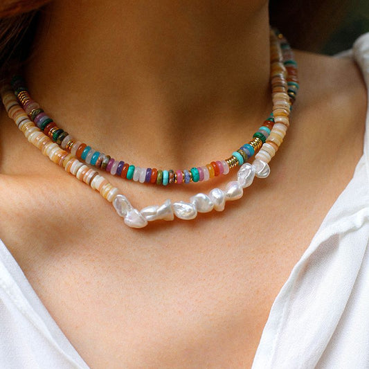 Multicolored Shell Panel Baroque Pearl Necklace