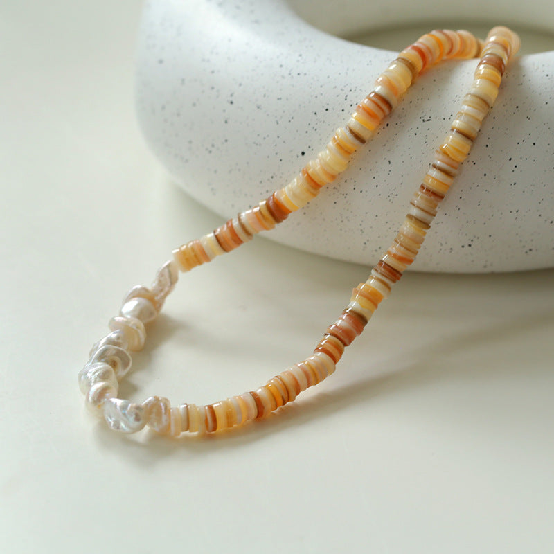 Multicolored Shell Panel Baroque Pearl Necklace