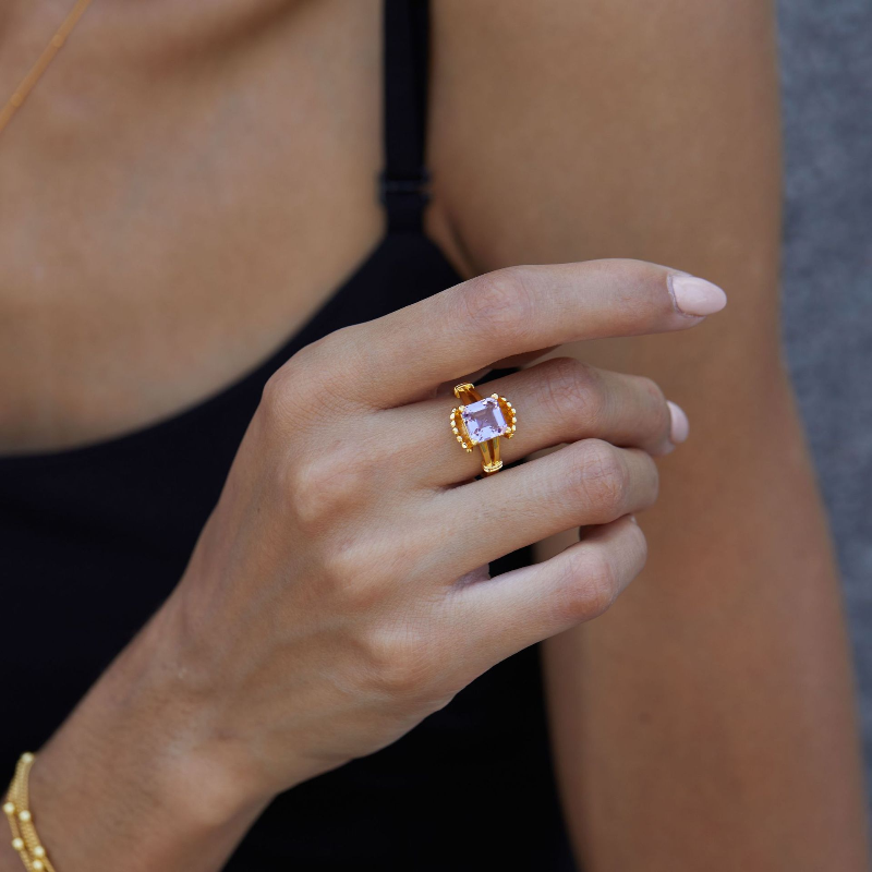 Natural Amethyst S925 Sterling Silver Square Ring